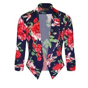 Hybrid & Co. Navy Floral Blazer - 3/4 Scrunch Sleeve - Plus Size 2X - Office
